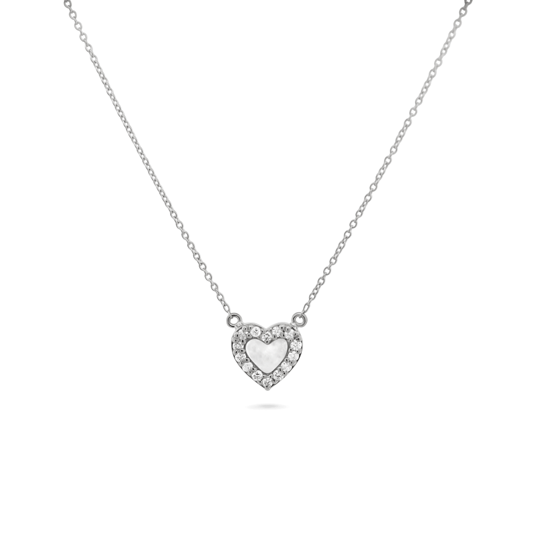 14K Pearl Heart Diamond Necklace Necklaces IceLink-CAL 14K White Gold  